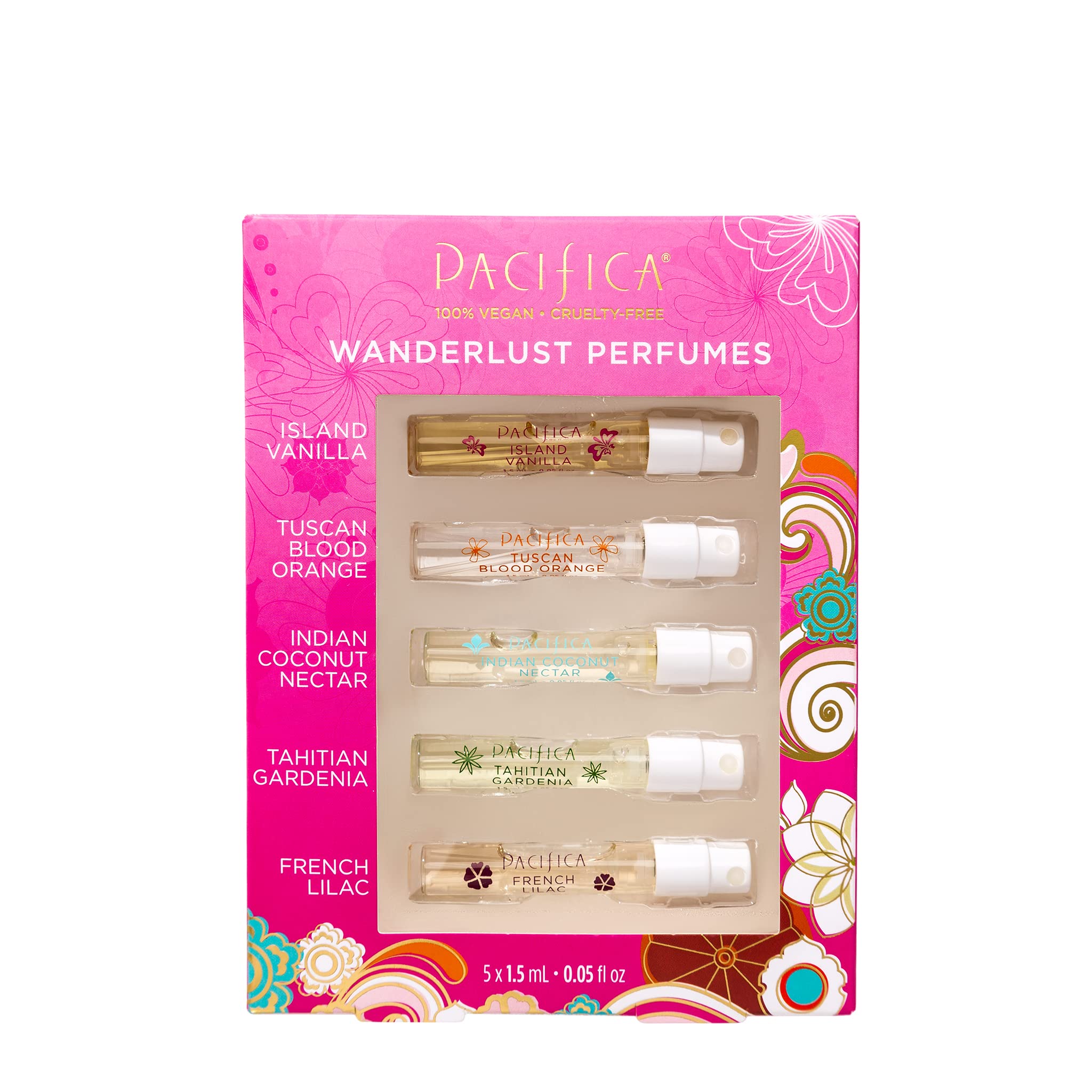 Pacifica Beauty | Wanderlust Spray Perfume Trial Set | Featuring Island Vanilla Mini | 5 Scents | Fragrance Sampler Gift Set | Natural + Essential Oils | Clean Fragrance | Vegan + Cruelty Free